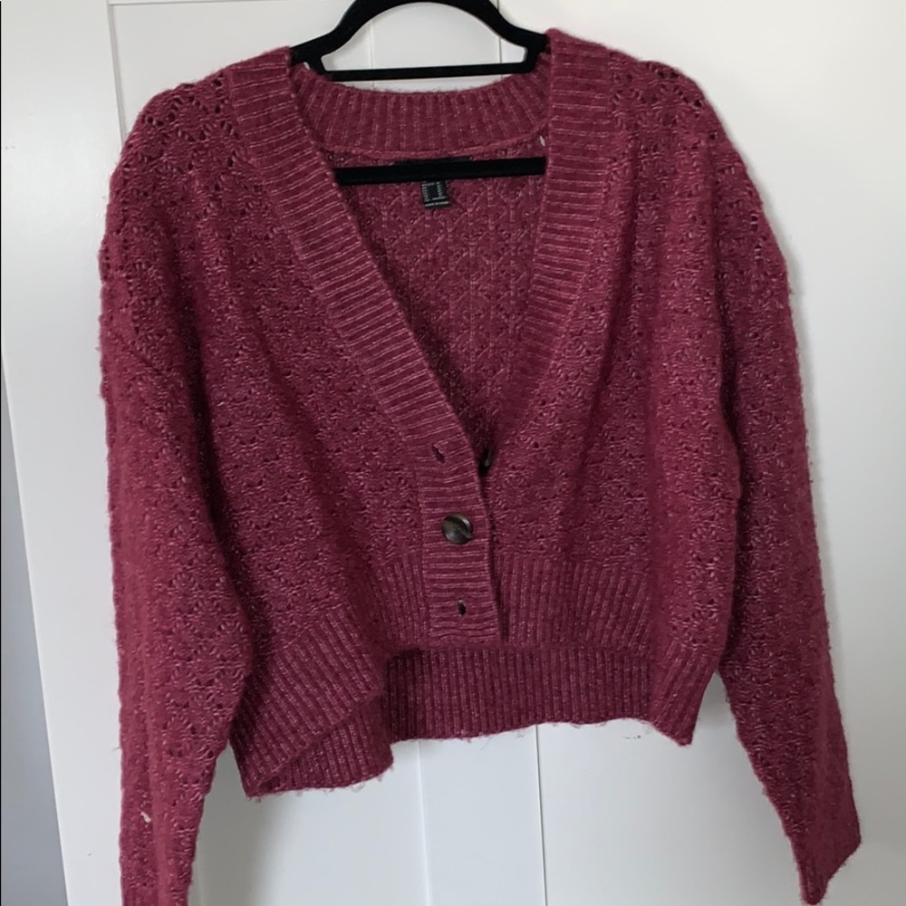 Button down short fuzzy cardigan
